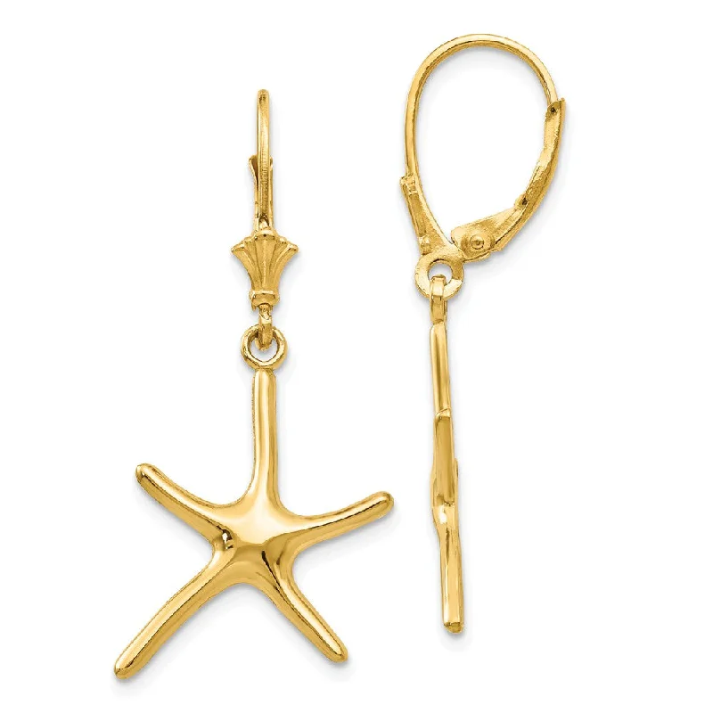 Women's earrings wispy-elegance-Polished Pencil Starfish Lever Back Earrings in 14k Yellow Gold