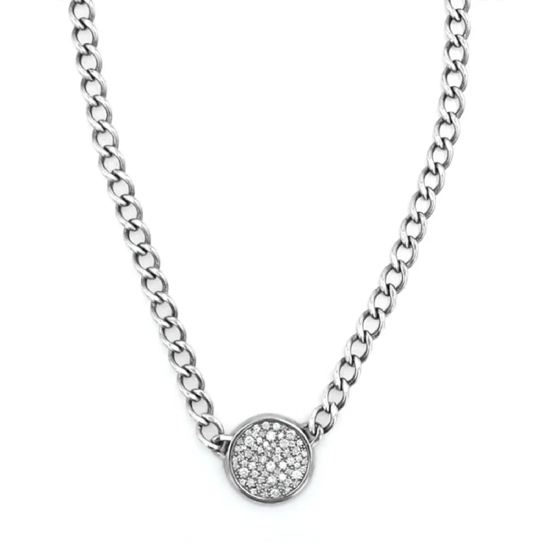 Women's necklaces sleek-titanium-Round Diamond Cobblestone Pendant Necklace - 18"  N0003108