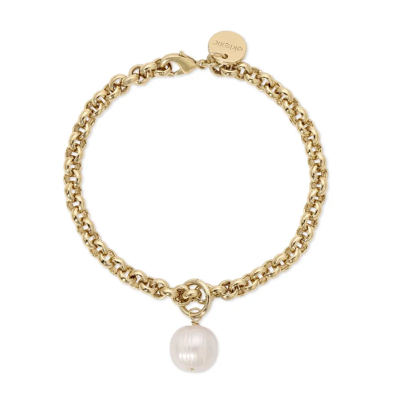 Women's bracelets fine-blush-Micro Royal Chain With Pearl Charm Bracelet