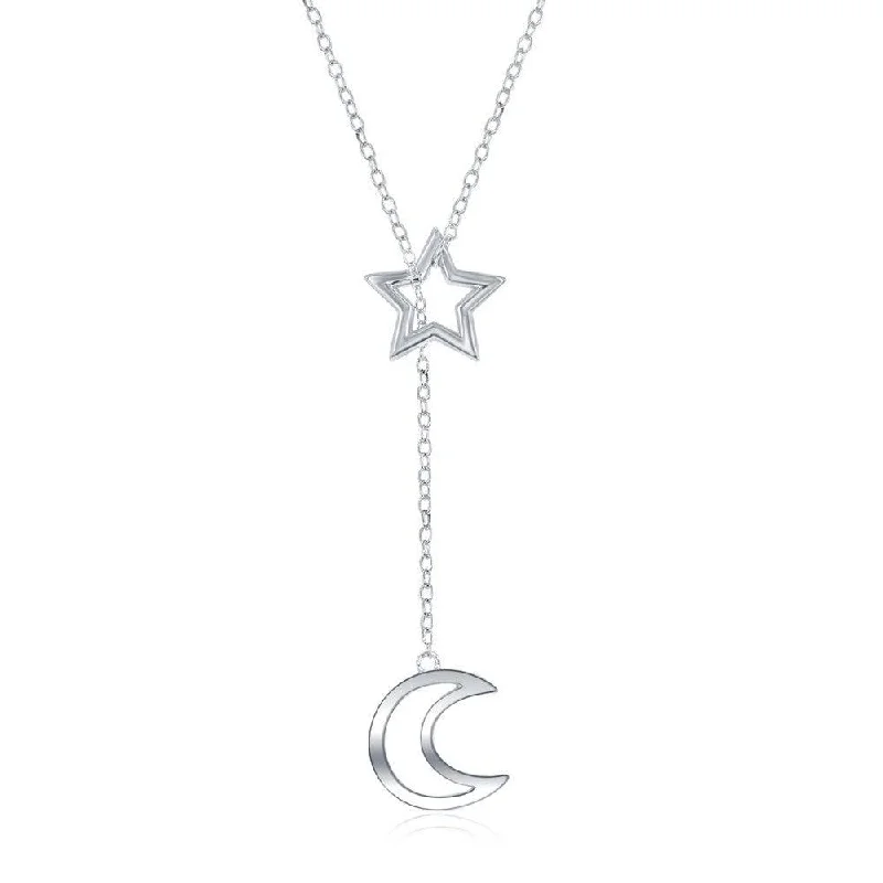 Women's necklaces floral-charm-Sterling Silver Hanging Crescent Moon Necklace