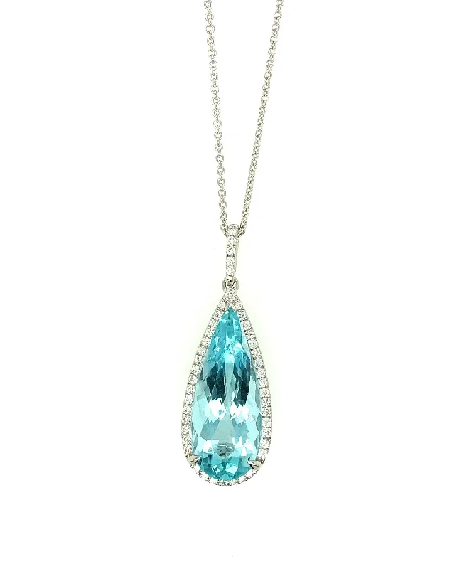 Women's necklaces futuristic-drop-Pear Shaped Aquamarine Necklace with Diamonds 65-JSA