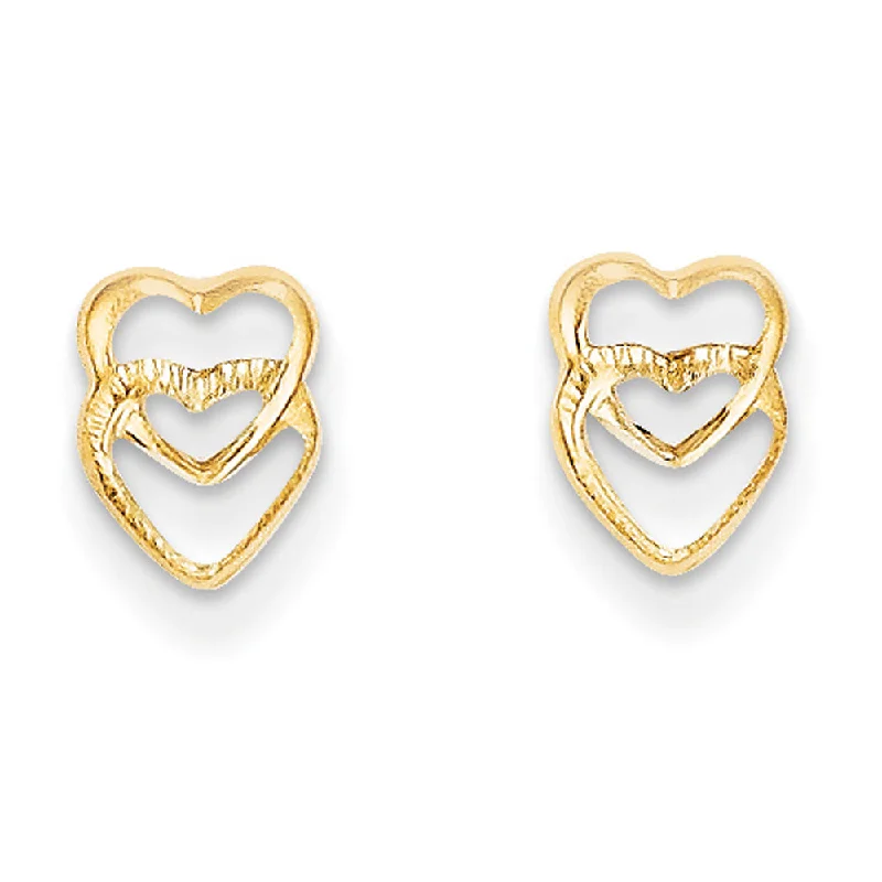 Women's earrings sleek-citrine-Kids Small Stacked Open Hearts Post Earrings in 14k Yellow Gold