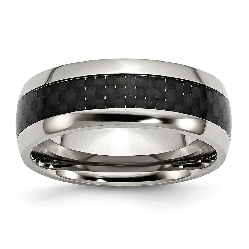 Women's rings floral-steel-Stainless Steel and Black Carbon Fiber 8mm Comfort Fit Band