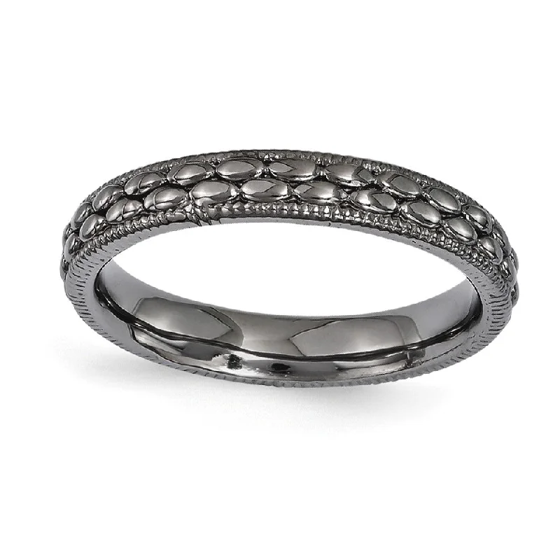 Women's rings playful-edge-3.5mm Black Plated Sterling Silver Stackable Patterned Band