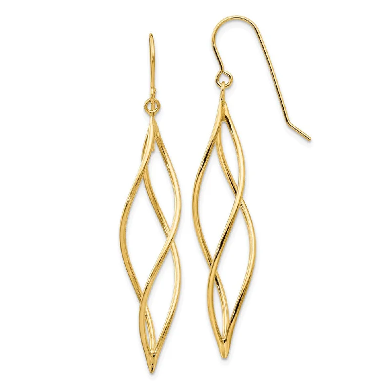 Women's earrings night-gem-Long Twisted Dangle Earrings in 14k Yellow Gold