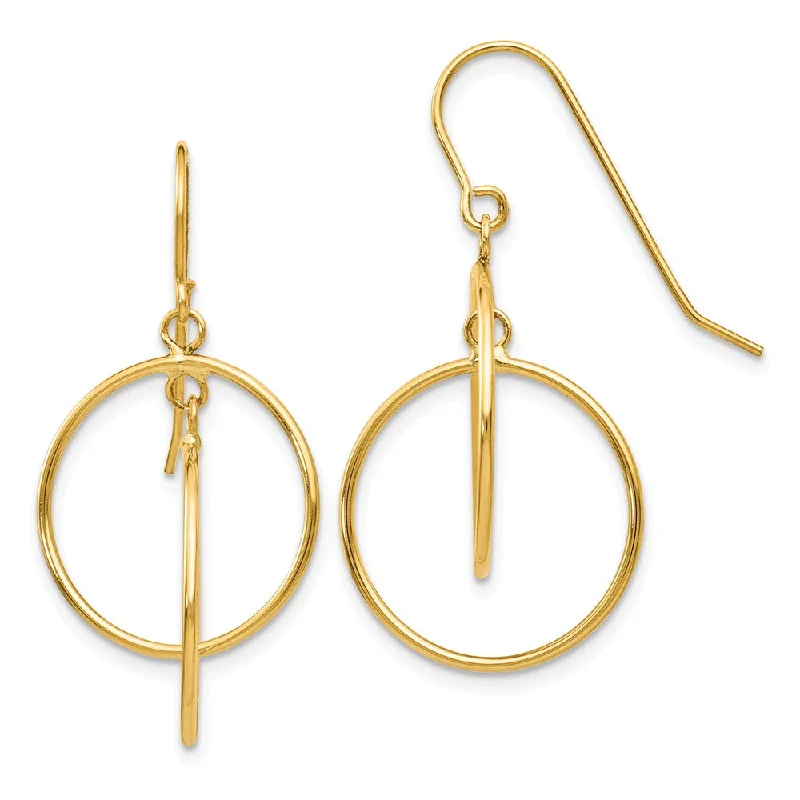 Women's earrings arched-stud-Double Circle Dangle Earrings in 14k Yellow Gold