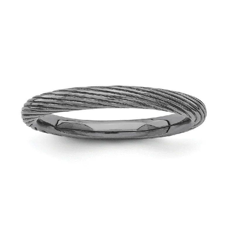 Women's rings evening-luxe-2.5mm Textured Black Plated Sterling Silver Stackable Band