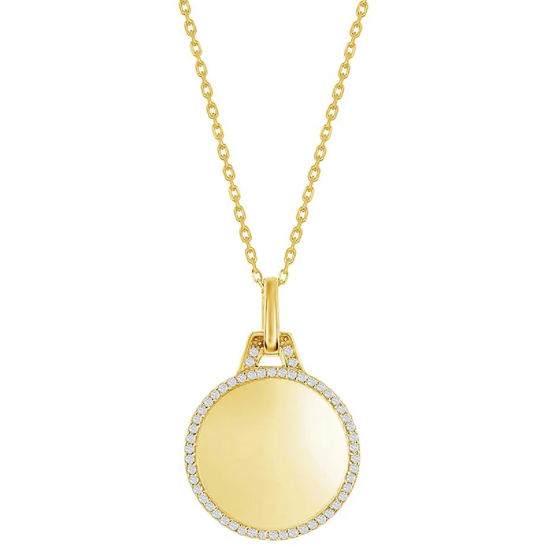 Women's necklaces sculpted-wave-Classic Women's Necklace - Gold Plated Polished Circle with CZ Border | M-7038-GP