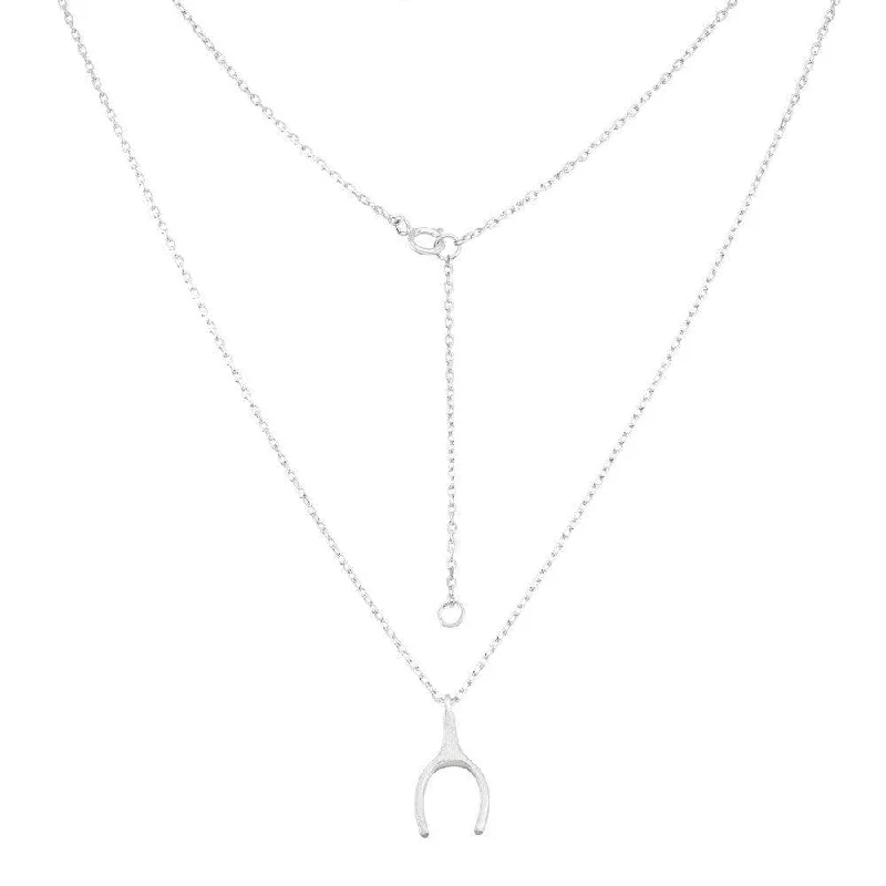 Women's necklaces aqua-marine-Sterling Silver Matte Wishbone Design Necklace