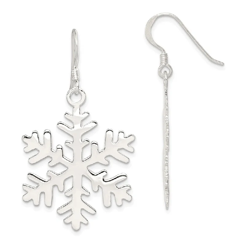 Women's earrings soft-spark-Sterling Silver Polished and Full Snowflake Dangle Earrings - 1 Inch