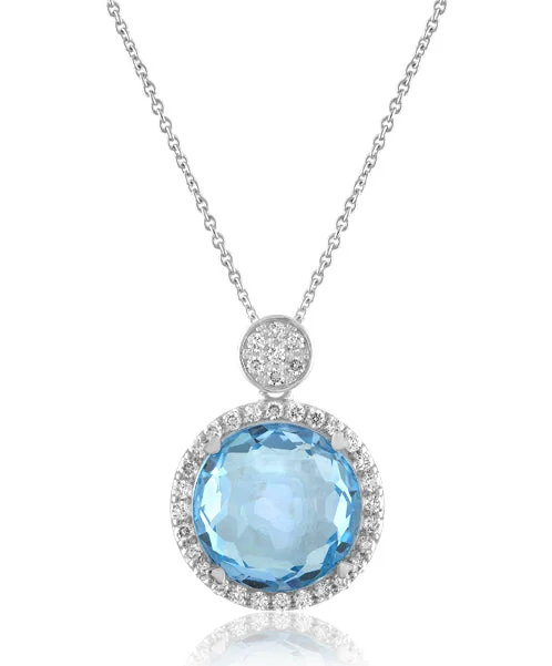 Women's necklaces delicate-zircon-Sky Blue Topaz Mini Round Necklace with Diamonds 347-JSA