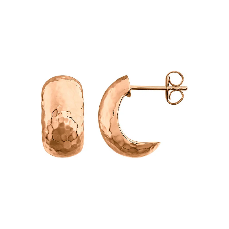 Women's earrings radiant-swirl-Hammered J-Hoop Earrings in 14k Rose Gold, 8 x 15mm