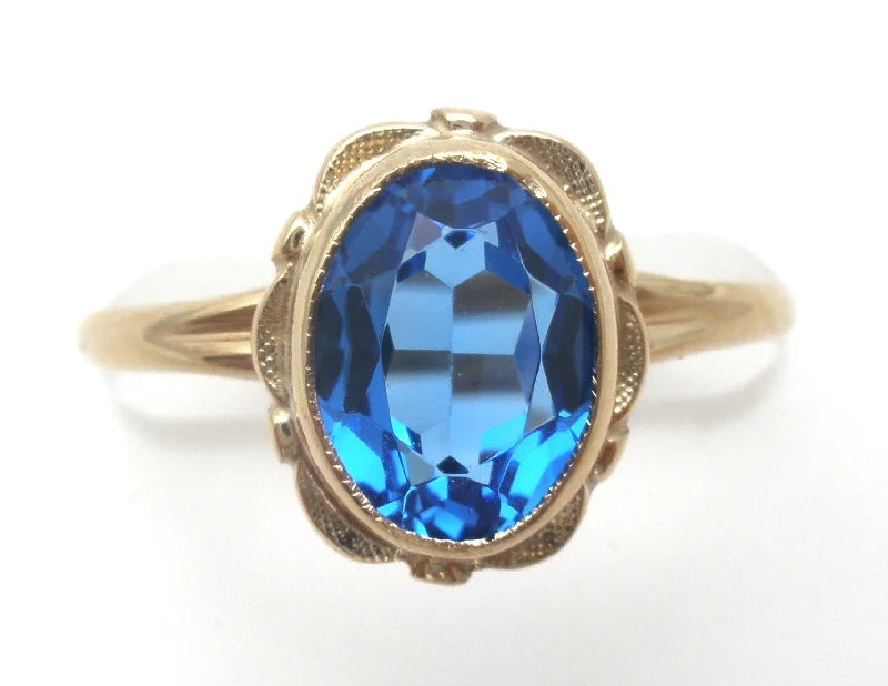 Women's rings arched-band-10K Gold Sapphire Ring Size 6.25 Vintage