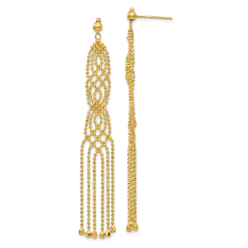 Women's earrings delicate-curve-Beaded Fringe Chandelier Post Earrings in 14k Yellow Gold