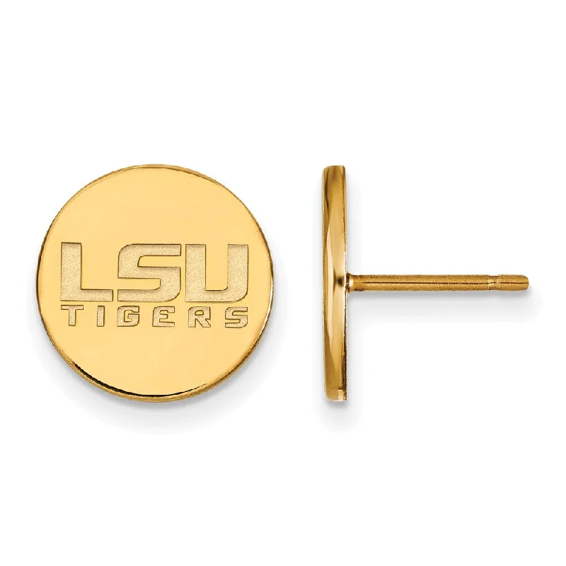 Women's earrings hand-twisted-14k Gold Plated Silver Louisiana State University Disc Earrings