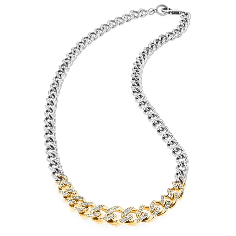 Women's necklaces starry-chic-14K Pave Diamond & Silver Tapered Links Curb Chain Necklace - 18"  NMM00012