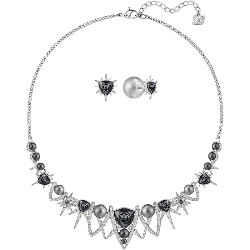 Women's necklaces hand-twisted-Swarovski Women's Necklace Set - Fantastic Gray & Clear Crystal | 5259472