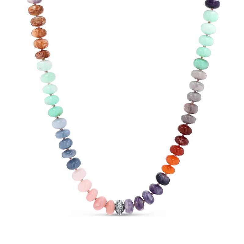 Women's necklaces glowing-zircon-Rainbow Opal and Diamond Candy Choker Necklace N0003073