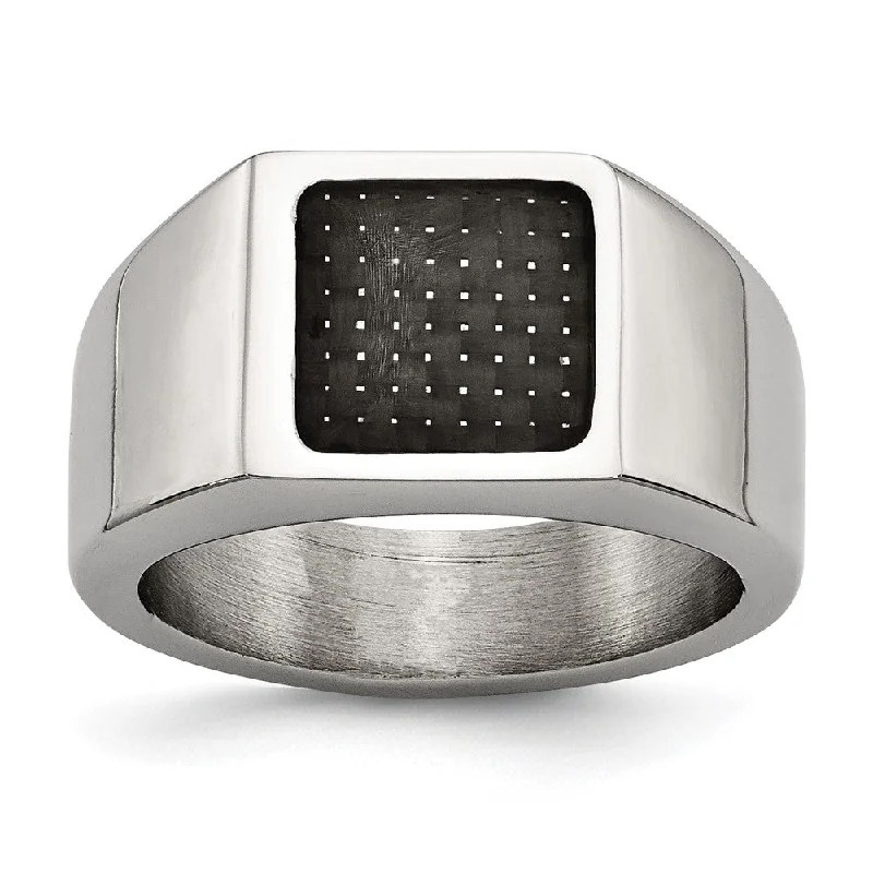 Women's rings satin-gold-Men's 11mm Stainless Steel & Black Carbon Fiber Signet Tapered Ring