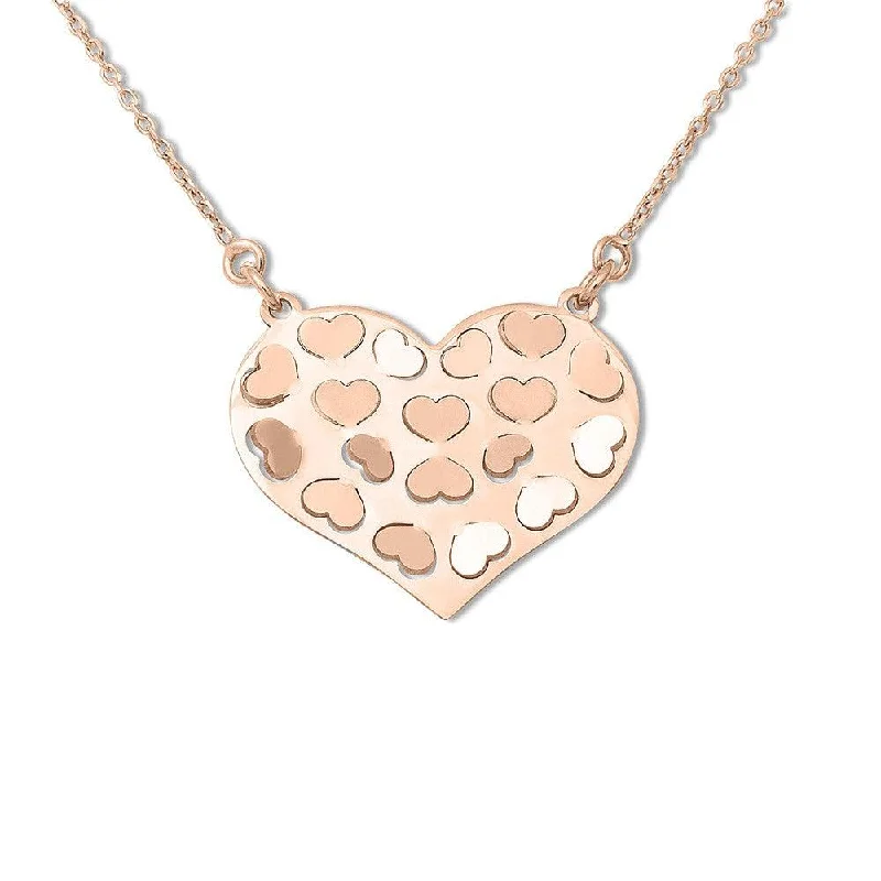 Women's necklaces tender-accent-Sterling Silver Rose Gold Hearts Necklace