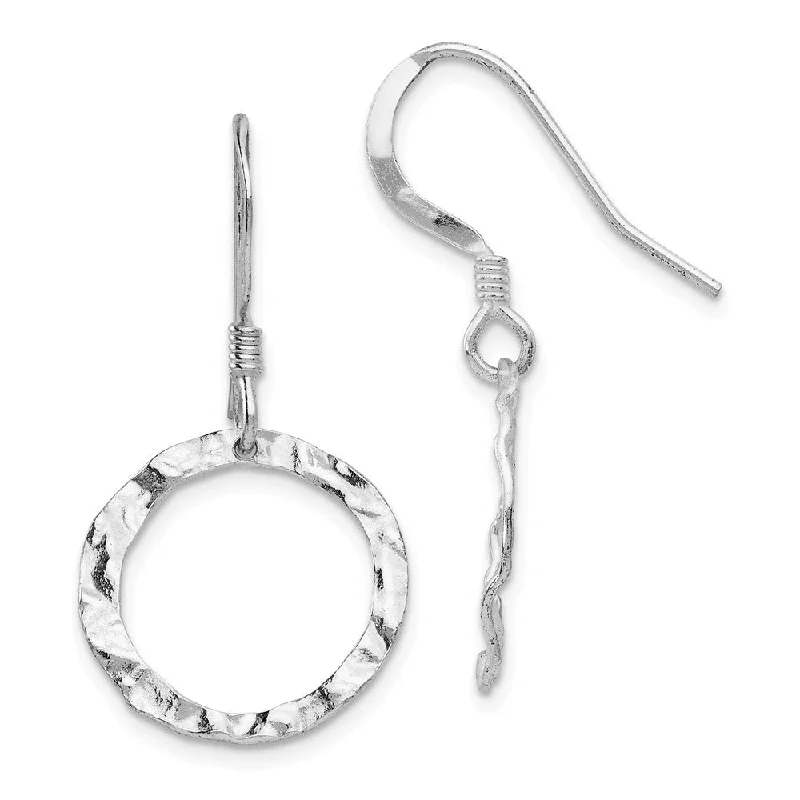 Women's earrings airy-drop-16mm Textured Open Circle Dangle Earrings in Sterling Silver