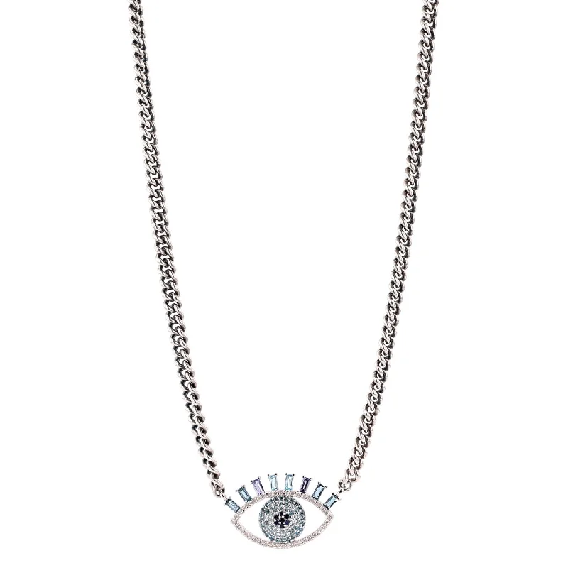 Women's necklaces eternal-luxe-Open Eye Topaz and Tanzanite Evil Eye Necklace N0002731