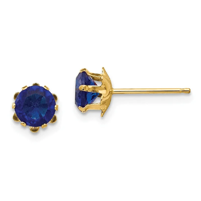 Women's earrings eternal-shimmer-Kids 5mm Synthetic Sapphire Birthstone 14k Yellow Gold Stud Earrings