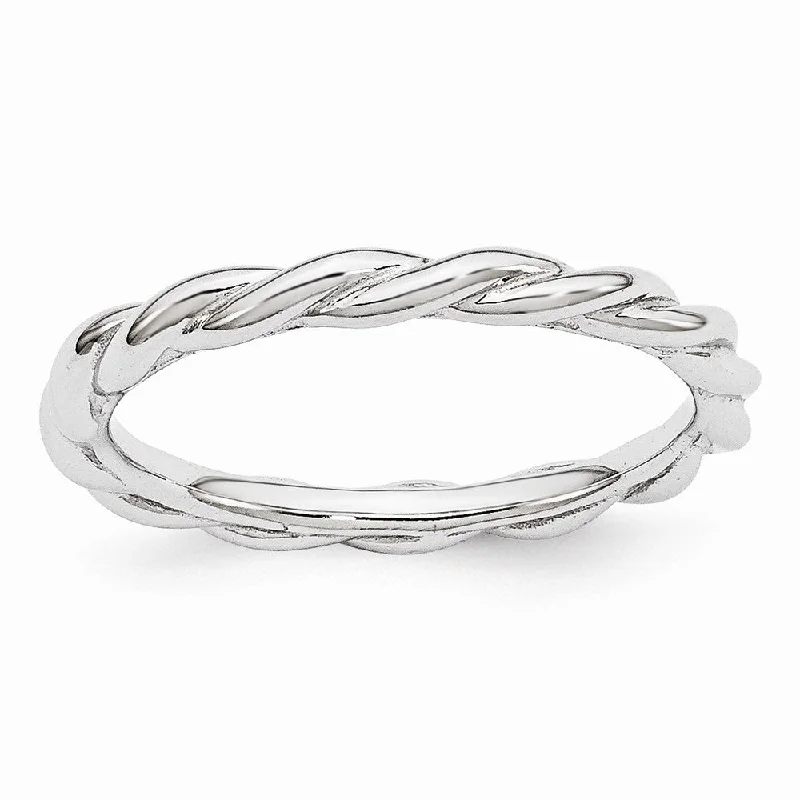 Women's rings glowing-zircon-2.25mm Rhodium Plated Sterling Silver Stackable Expressions Twist Band