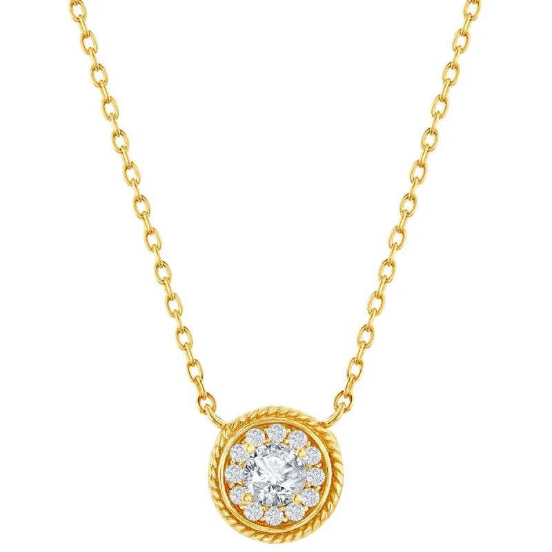 Women's necklaces satin-rose-Classic Women's Necklace - Gold Plated Round White CZ Rope Design Border | M-7086-GP