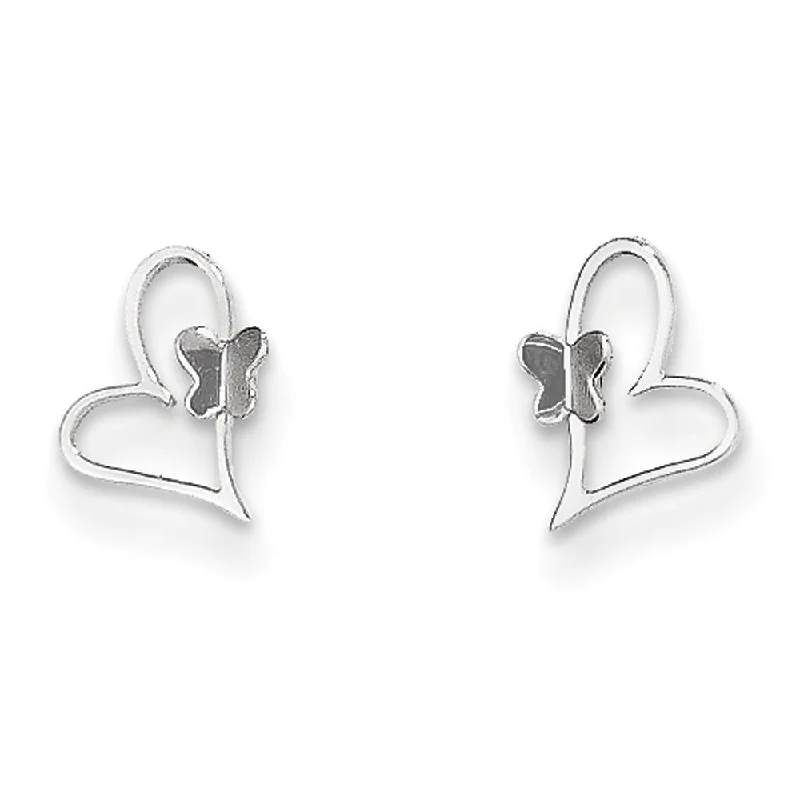 Women's earrings twinkling-bar-Kids Small Heart and Butterfly Post Earrings in 14k White Gold