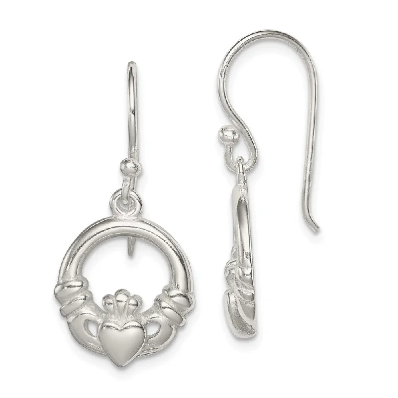 Women's earrings crafted-charm-12mm Claddagh Dangle Earrings in Sterling Silver