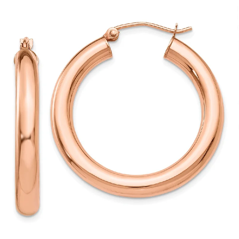 Women's earrings luminous-gem-4mm x 30mm Polished 14k Rose Gold Large Round Tube Hoop Earrings