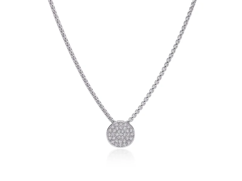 Women's necklaces shimmering-blush-ALOR Grey Chain Taking Shapes Disc Necklace with 14K Gold & Diamonds