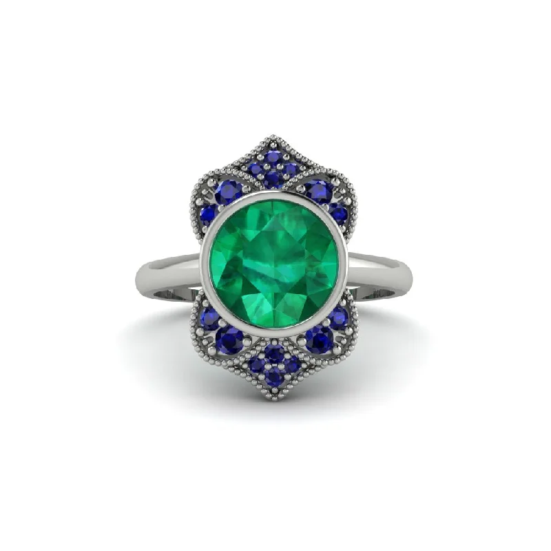 Women's engagement rings marquise-cut-Emerald Bezel Vintage-Inspired Engagement Ring - Olive No. 66