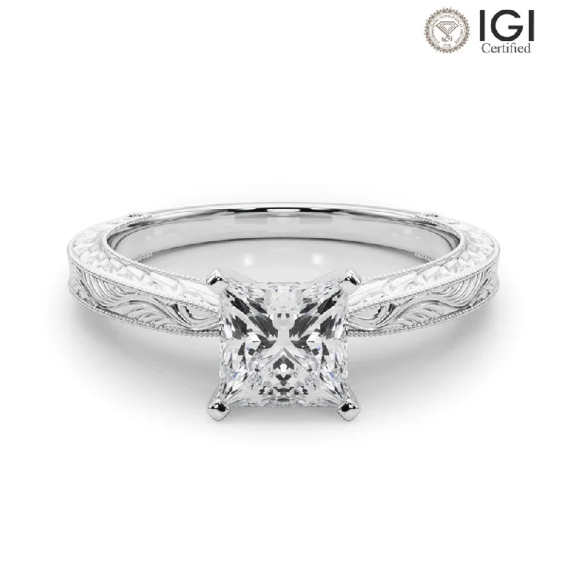 Women's engagement rings fine-pave-Victoria Princess Lab Grown Diamond Solitaire Engagement Ring IGI Certified