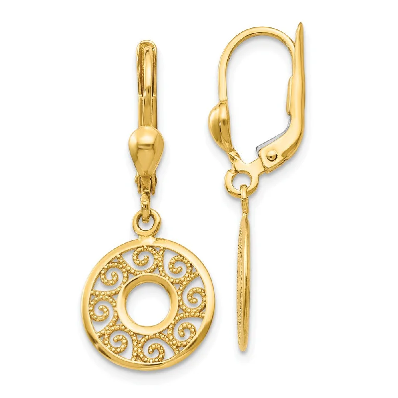 Women's earrings luxe-titanium-12mm Filigree Circle Lever Back Earrings in 14k Yellow Gold