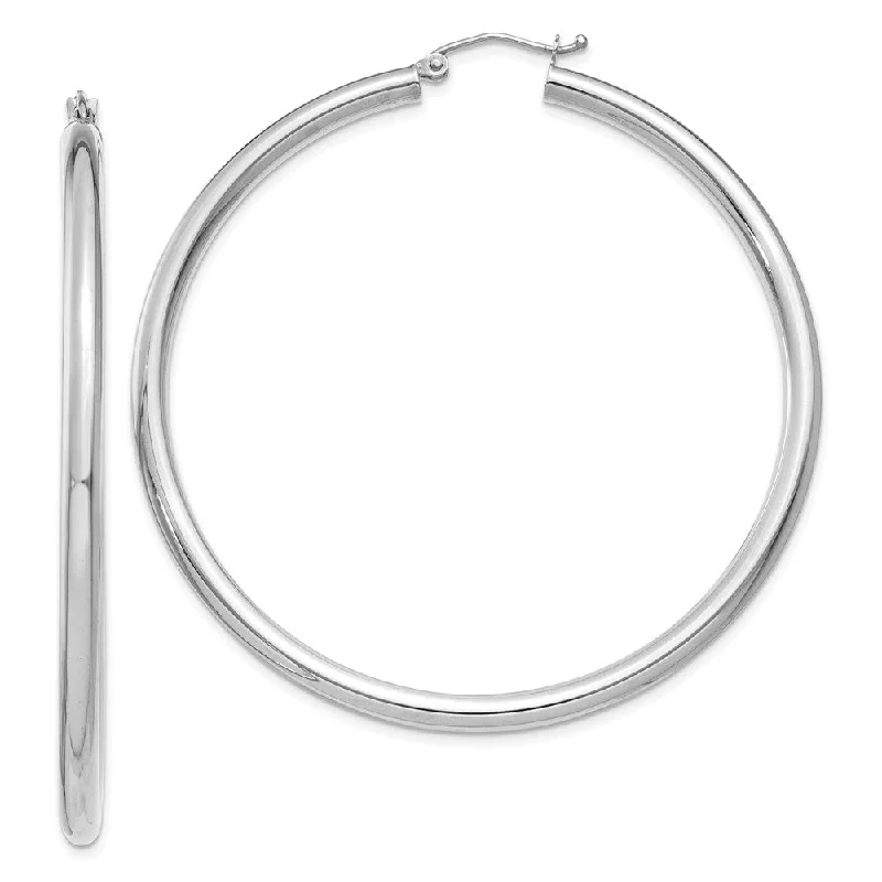 Women's earrings open-hoop-3mm, 14k White Gold Classic Round Hoop Earrings, 55mm (2 1/8 Inch)