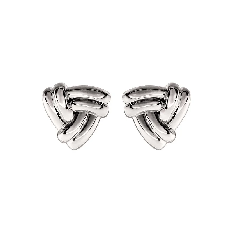 Women's earrings sculpted-wave-8mm Trinity Knot Stud Earrings in 14k White Gold