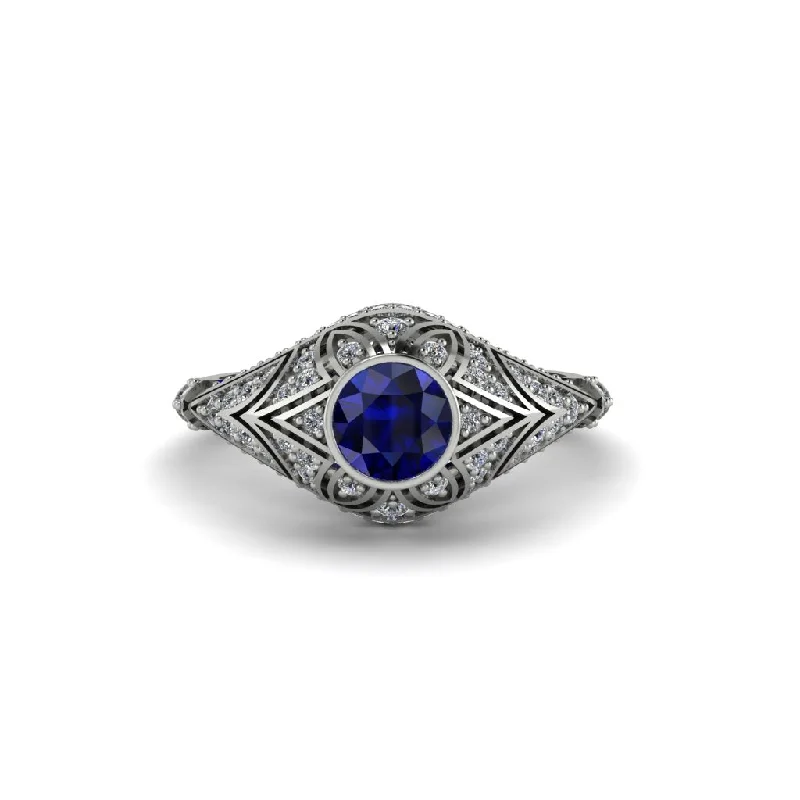 Women's engagement rings playful-edge-Sapphire Bezel Vintage Filigree Engagement Ring - Kendall No. 15