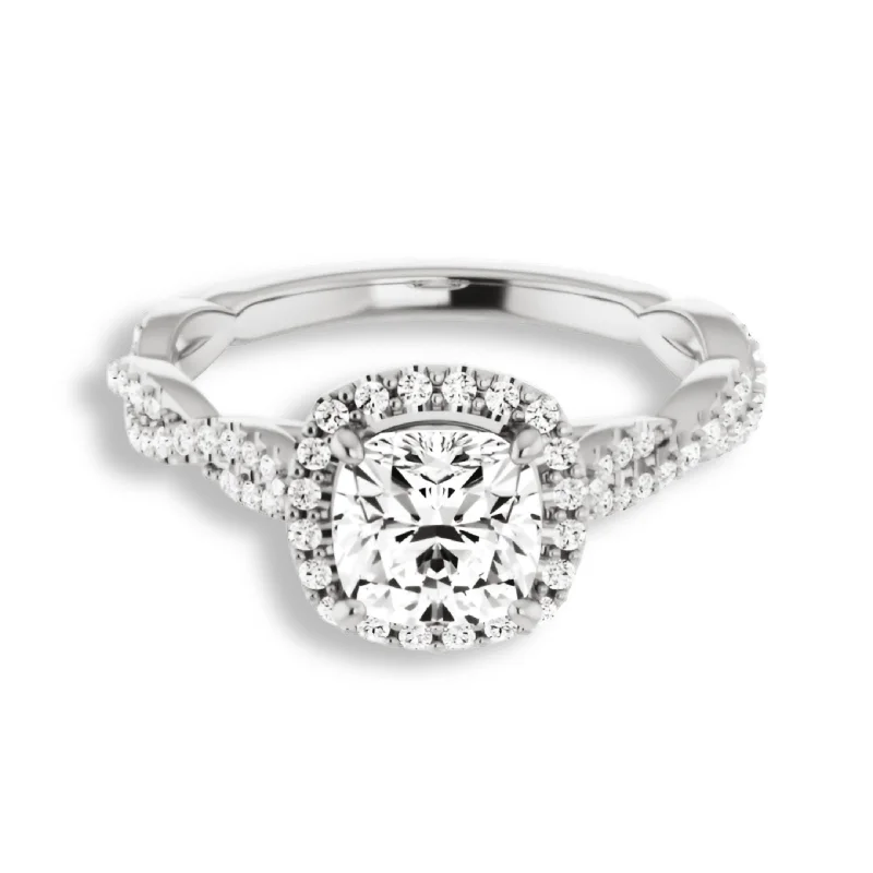 Women's engagement rings slender-fit-Cushion Cut Diamond Halo Engagement Ring