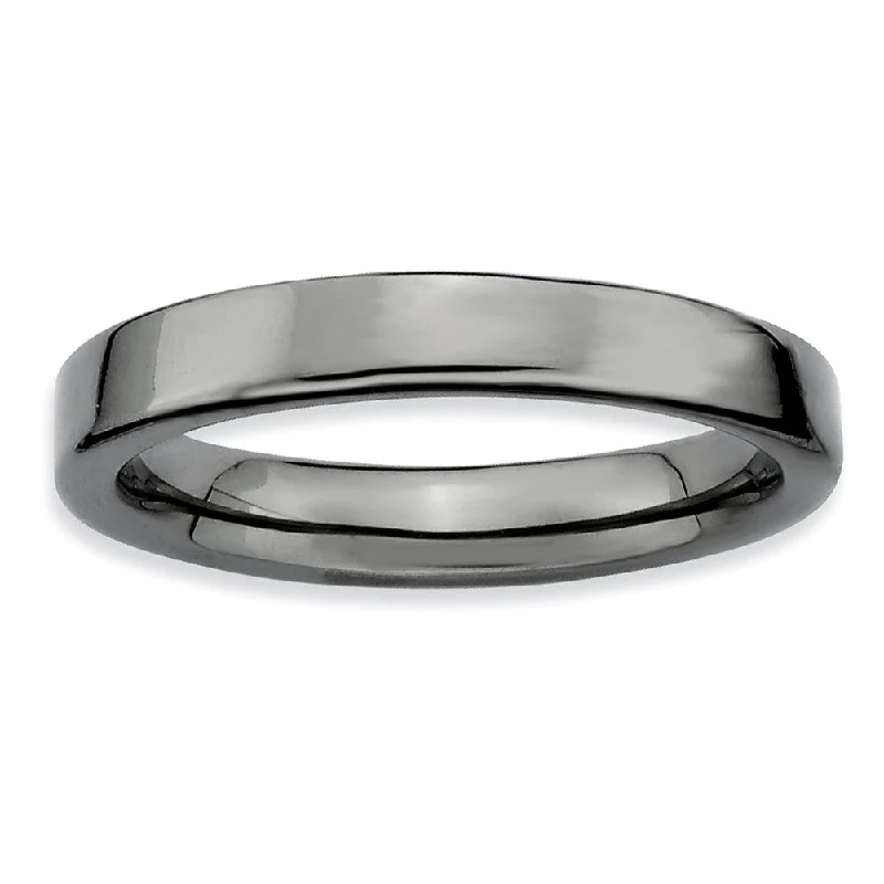 Women's rings ornate-twist-Black Plated Sterling Silver Stackable Polished Flat 3.5mm Band