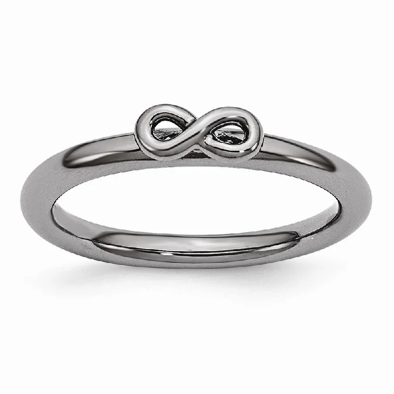 Women's rings sculpted-wave-Black Plated Sterling Silver Stackable 2.5mm Infinity Symbol Ring