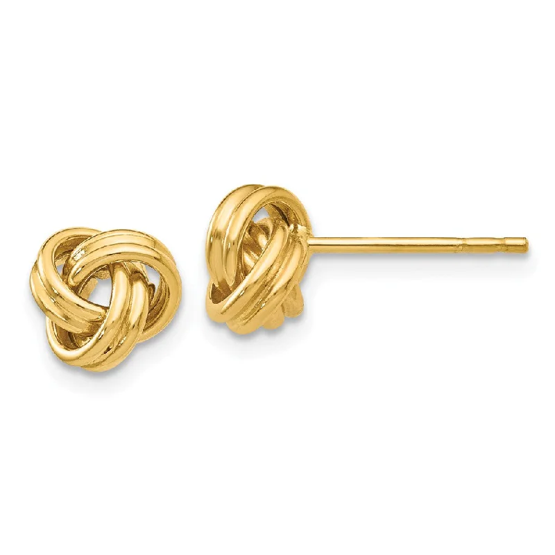 Women's earrings aqua-marine-7mm Grooved Love Knot Post Earrings in 14k Yellow Gold