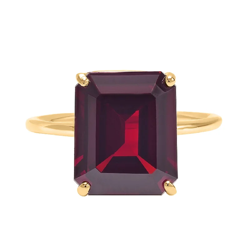 Women's rings peachy-blush-Garnet Emerald Cut Ring