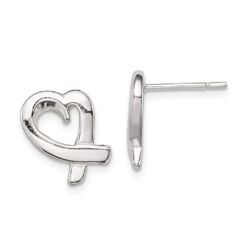 Women's earrings luxe-titanium-13mm Ribbon Heart Post Earrings in Sterling Silver