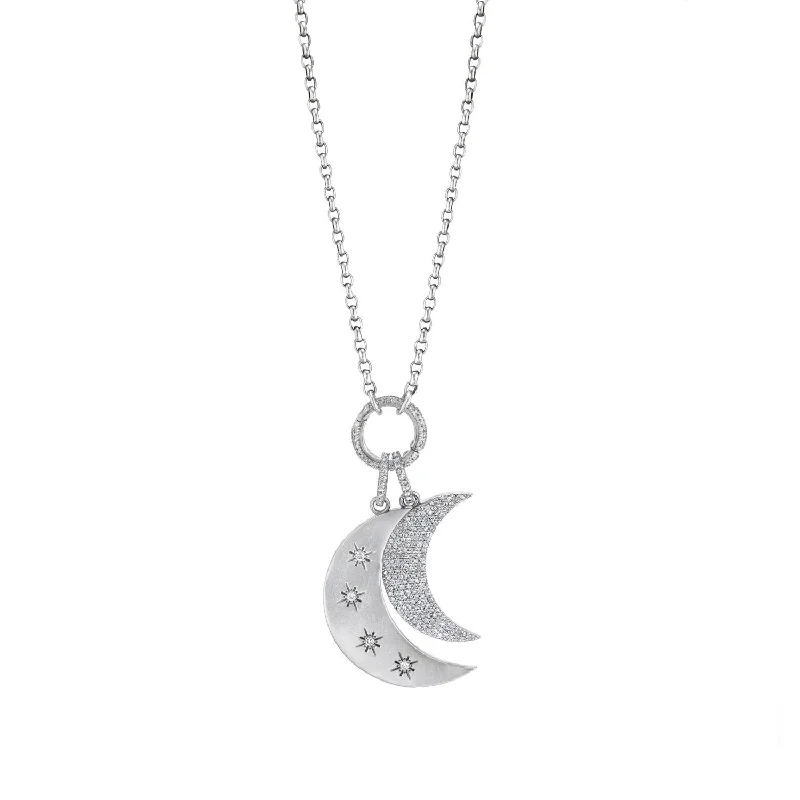 Women's necklaces sculpted-wave-Double Crescent Moon Chain Necklace  N0000887