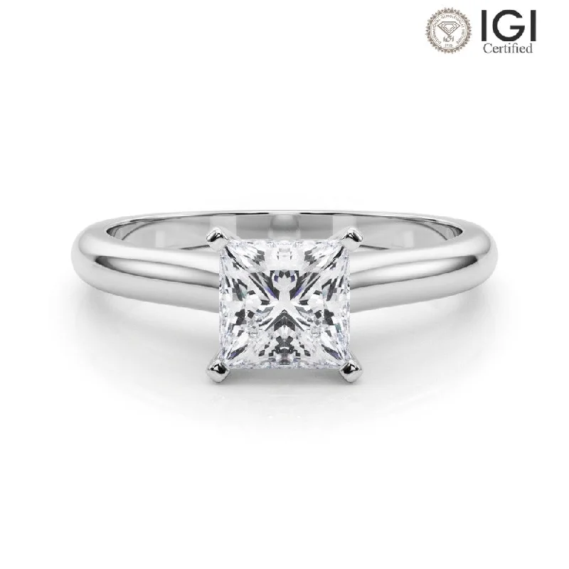 Women's engagement rings twinkling-accent-Isabella Princess Lab Grown Diamond Solitaire Engagement Ring IGI Certified