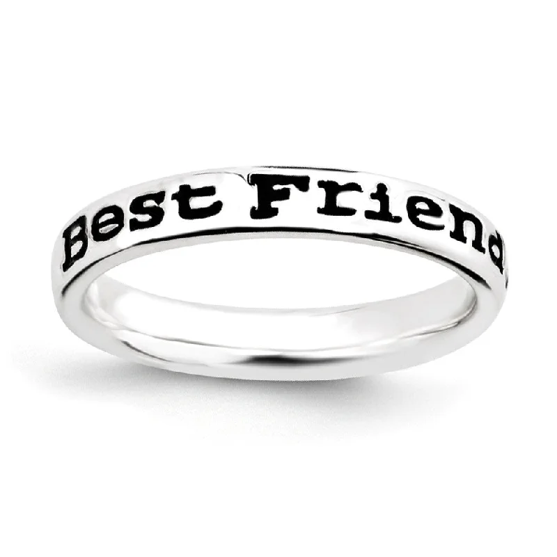 Women's rings hand-carved-3.5mm Sterling Silver Stackable Black Enamel Best Friends Script Band