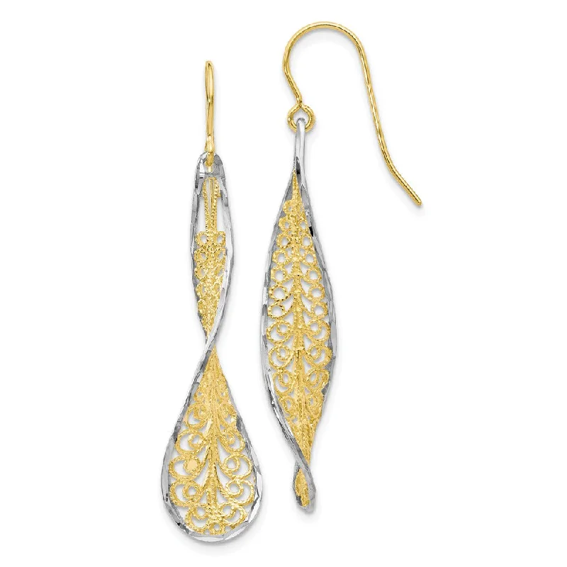 Women's earrings night-luxe-Twisted Filigree Dangle Earrings in 10k Yellow Gold & White Rhodium