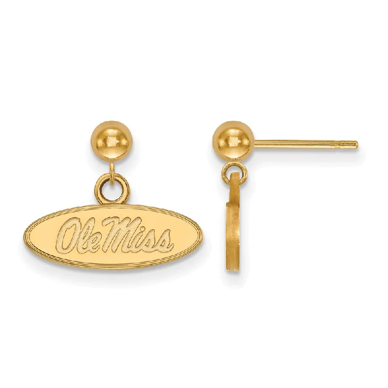 Women's earrings hand-glossed-14k Yellow Gold University of Mississippi Ball Dangle Earrings